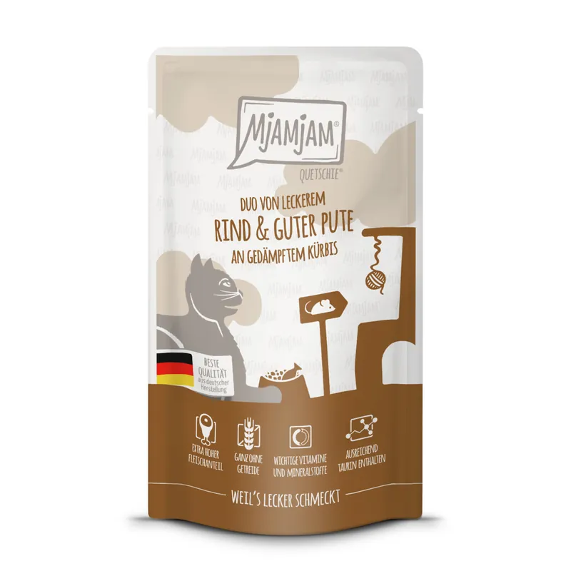 MJAMJAM Katze Pouchbeutel DUO Rind & Pute mit Kürbis 125 g Preiswert